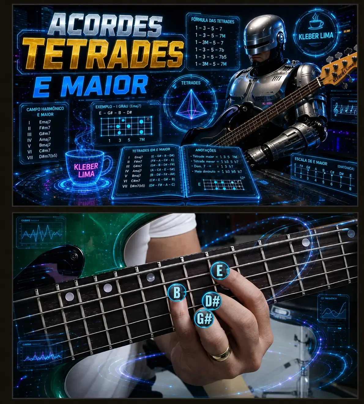 Página do Mapa de Acordes sobre acordes tétrades em E maior
